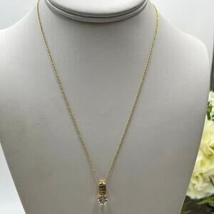 BBJ Sterling Silver Gold Plated Round Cz Blue Spinel Pendant Chain‎ Necklace